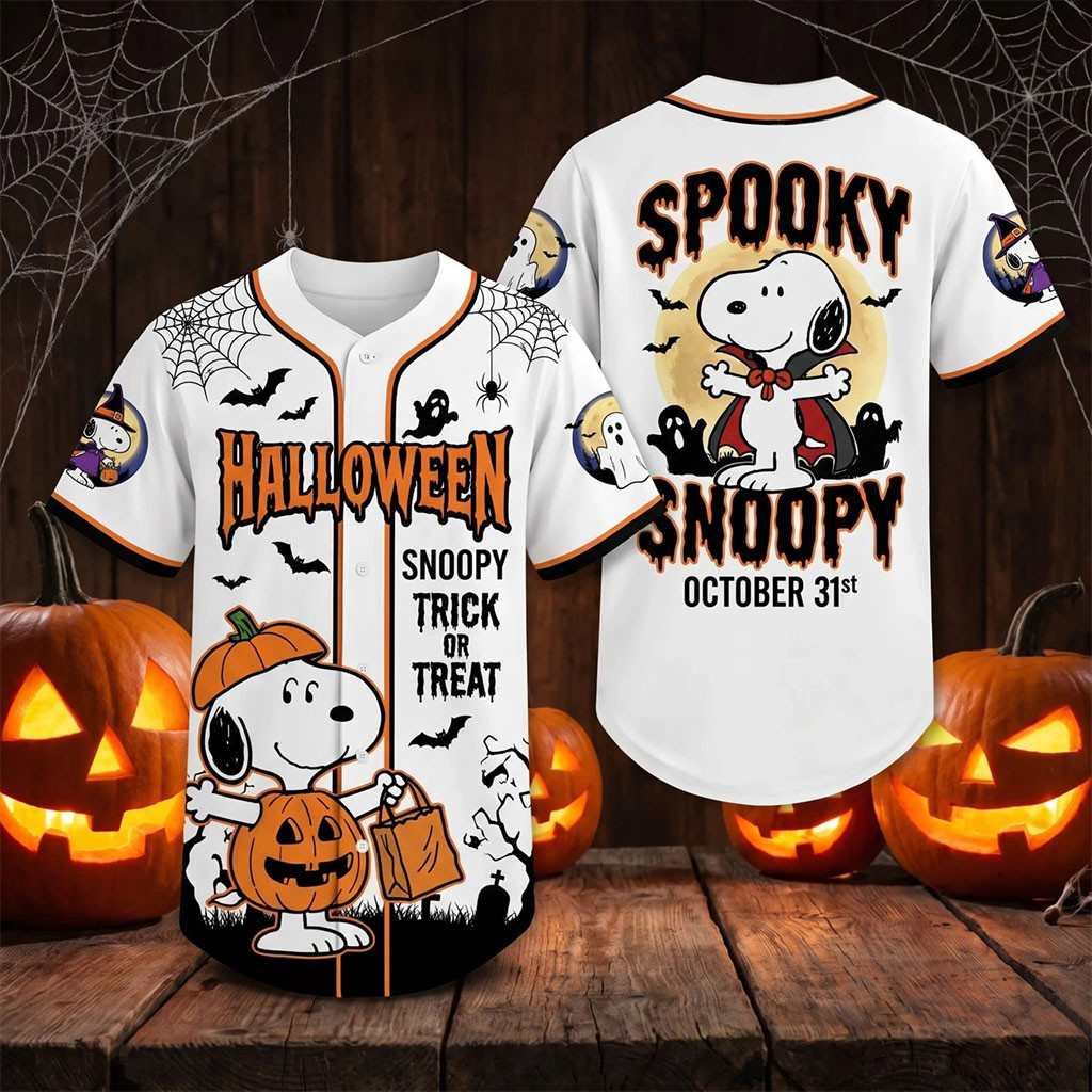 Snoopy Halloween Trick Or Treat Baseball Jersey Pumpkin Season Outfit Gifts For Snoopy Lovers 1 - Unicasport Snoopy Halloween Trick Or Treat Baseball Jersey Pumpkin Season Outfit Gifts For Snoopy Lovers