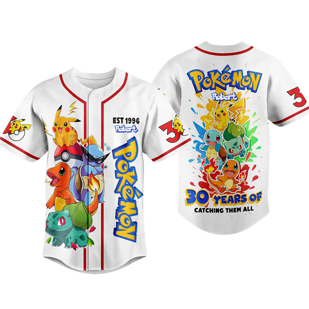 Personalized Pokemon Merch Pocket Monsters 30 Years of Catching Them All Baseball Jersey Gift 1 - Unicasport Personalized Pokemon Merch Pocket Monsters 30 Years of Catching Them All Baseball Jersey Gift