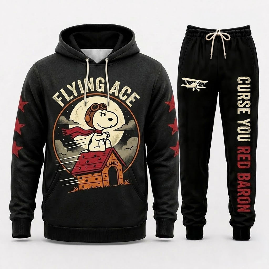 Snoopy And Woodstock Flying Ace Halloween Hoodie And Sweatpants Set Curse You Red Baron Gear 1 - Unicasport Snoopy And Woodstock Flying Ace Halloween Hoodie And Sweatpants Set Curse You Red Baron Gear