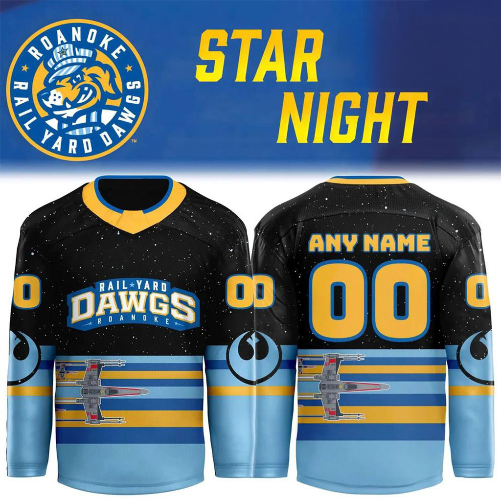Custom Roanoke Rail Yard Dawgs x Star Wars Night Hockey Jersey Yard Dawgs Merch Gift For Fans 1 - Unicasport Custom Roanoke Rail Yard Dawgs x Star Wars Night Hockey Jersey Yard Dawgs Merch Gift For Fans