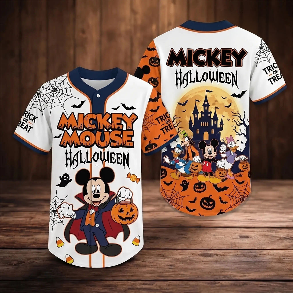 Mickey Mouse Halloween Baseball Jersey Trick Or Treat Jersey Disney Halloween Merch Gifts 1 - Unicasport Mickey Mouse Halloween Baseball Jersey Trick Or Treat Jersey Disney Halloween Merch Gifts