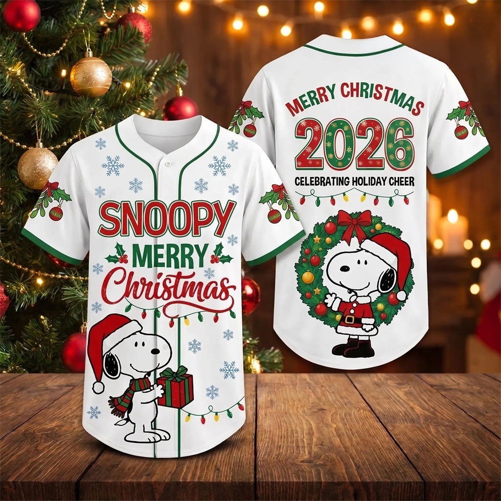 Snoopy Santa Christmas Baseball Jersey 2026 Celebrating Holiday Cheer Jersey Peanuts Merch 1 - Unicasport Snoopy Santa Christmas Baseball Jersey 2026 Celebrating Holiday Cheer Jersey Peanuts Merch