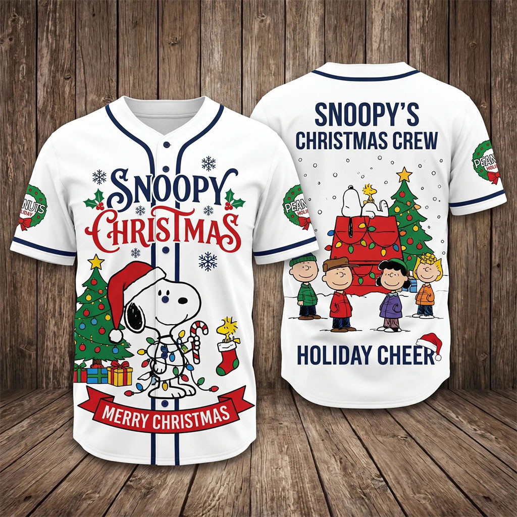 Snoopy Santa Christmas Baseball Jersey 2026 Holiday Cheer Jersey Peanuts Merch Fan Gifts 1 - Unicasport Snoopy Santa Christmas Baseball Jersey 2026 Holiday Cheer Jersey Peanuts Merch Fan Gifts