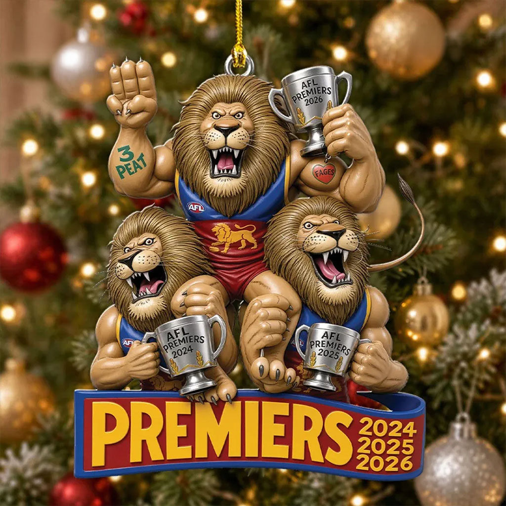Brisbane Lions 3-Peat Christmas Ornament 2026 Brisbane Lions Merch Xmas Tree Decorations