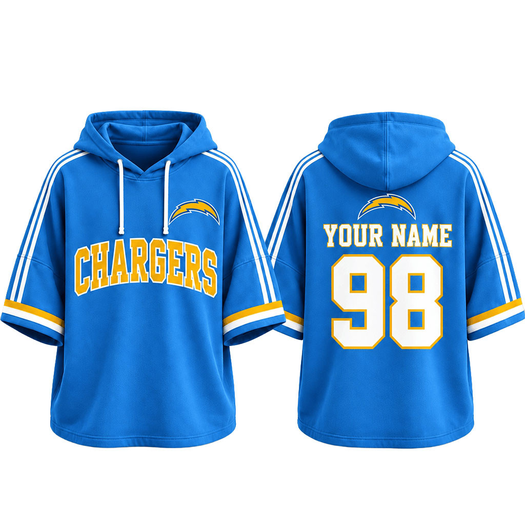 Custom Los Angeles Chargers Football Team Spirit Short Sleeve Hoodie Game Day LA Chargers Merch 1 - Unicasport Custom Los Angeles Chargers Football Team Spirit Short Sleeve Hoodie Game Day LA Chargers Merch