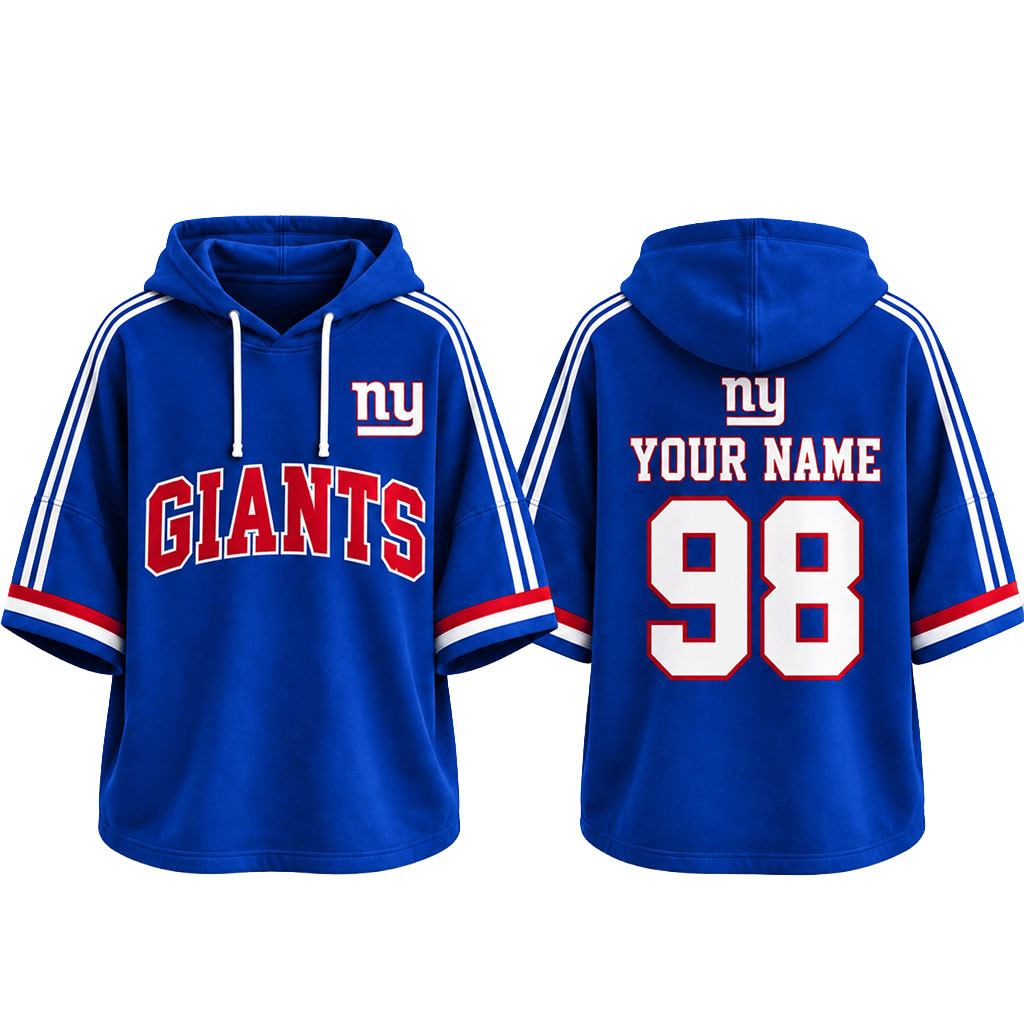 Custom New York Giants Football Team Spirit Short Sleeve Hoodie Game Day NY Giants Merch