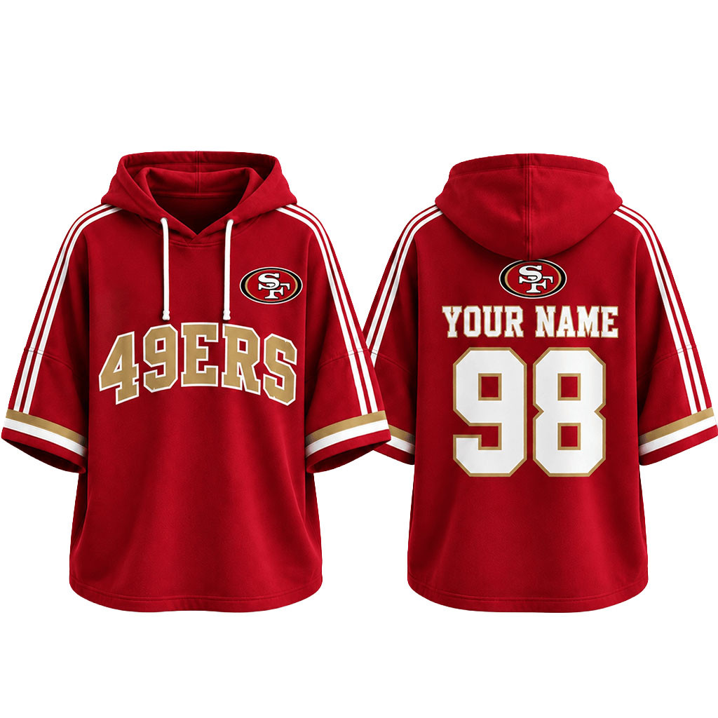 Custom San Francisco 49ers Football Team Spirit Short Sleeve Hoodie Game Day SF 49ers Merch 1 - Unicasport Custom San Francisco 49ers Football Team Spirit Short Sleeve Hoodie Game Day SF 49ers Merch