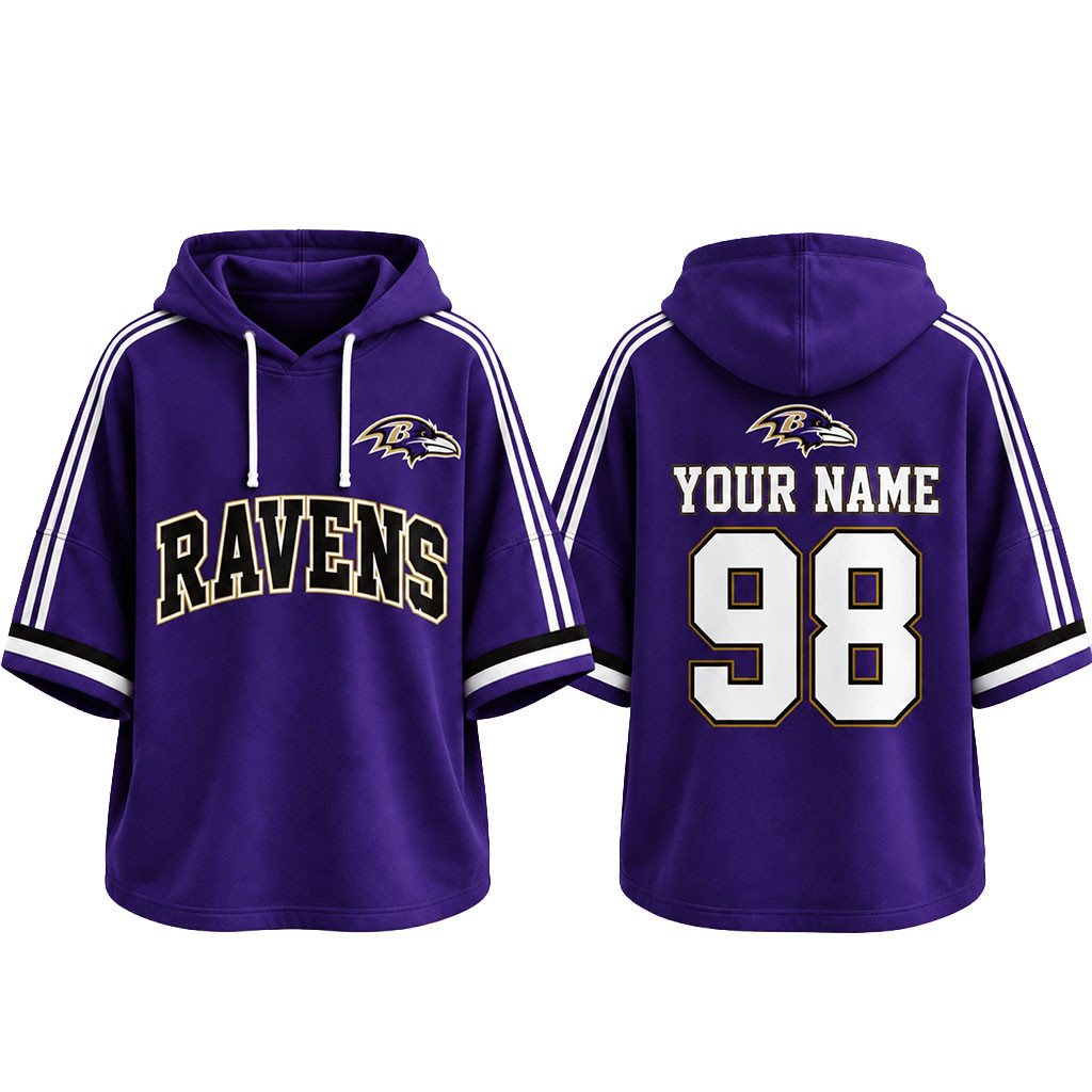Custom Baltimore Ravens Football Team Spirit Short Sleeve Hoodie Baltimore Ravens Merch Fan Gear 1 - Unicasport Custom Baltimore Ravens Football Team Spirit Short Sleeve Hoodie Baltimore Ravens Merch Fan Gear