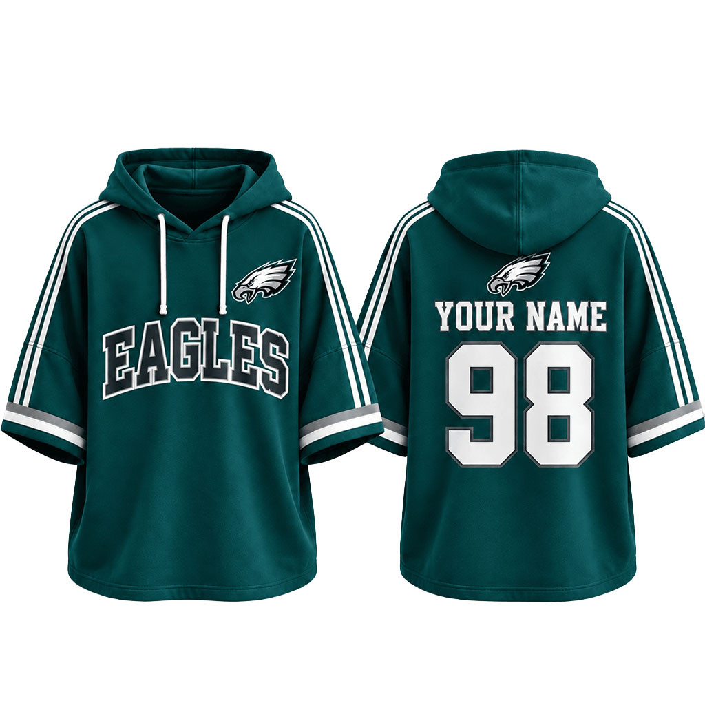 Custom Philadelphia Eagles Football Team Spirit Short Sleeve Hoodie Game Day Eagles Merch Gifts 1 - Unicasport Custom Philadelphia Eagles Football Team Spirit Short Sleeve Hoodie Game Day Eagles Merch Gifts
