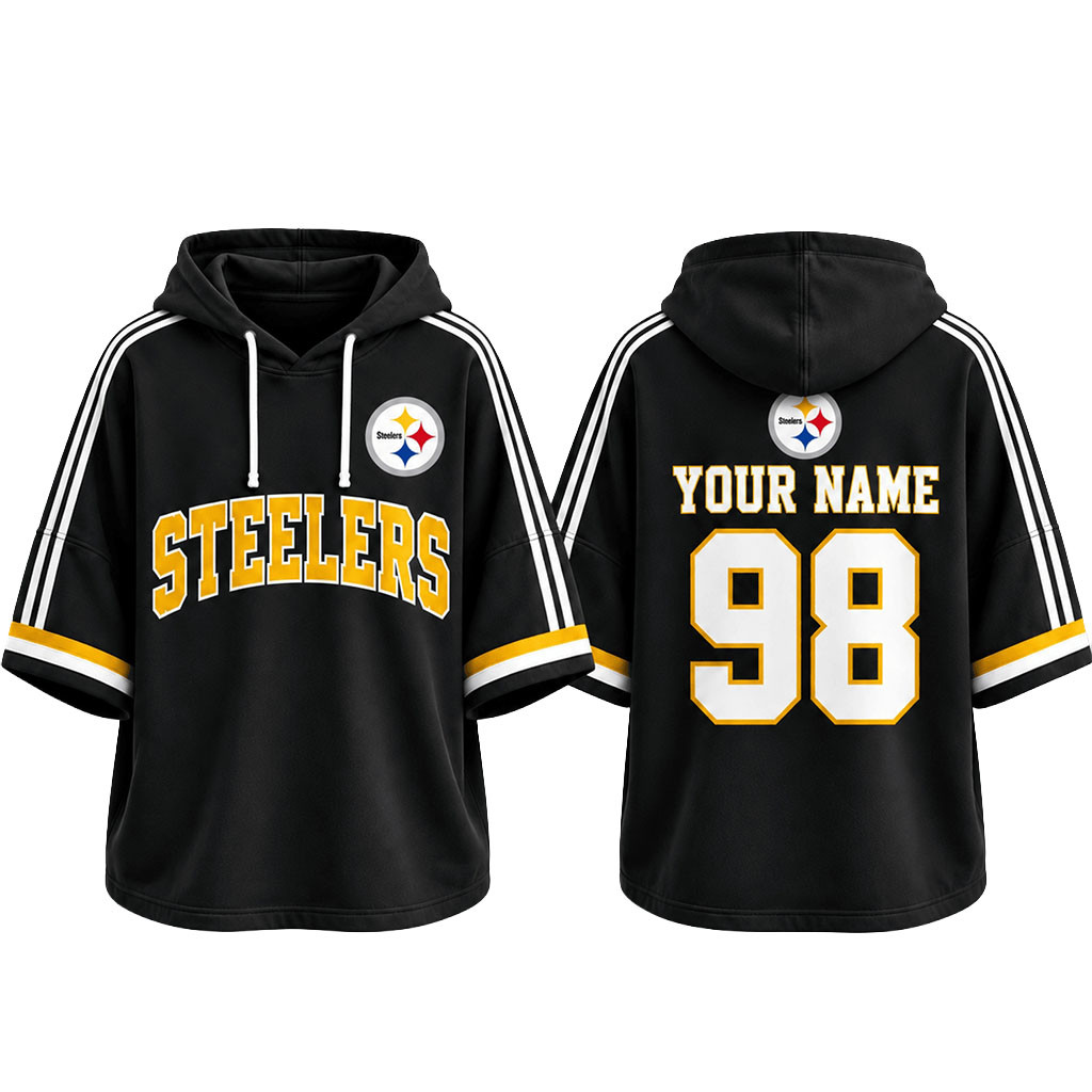 Custom Pittsburgh Steelers Football Team Spirit Short Sleeve Hoodie Steelers Merch Game Day Gear