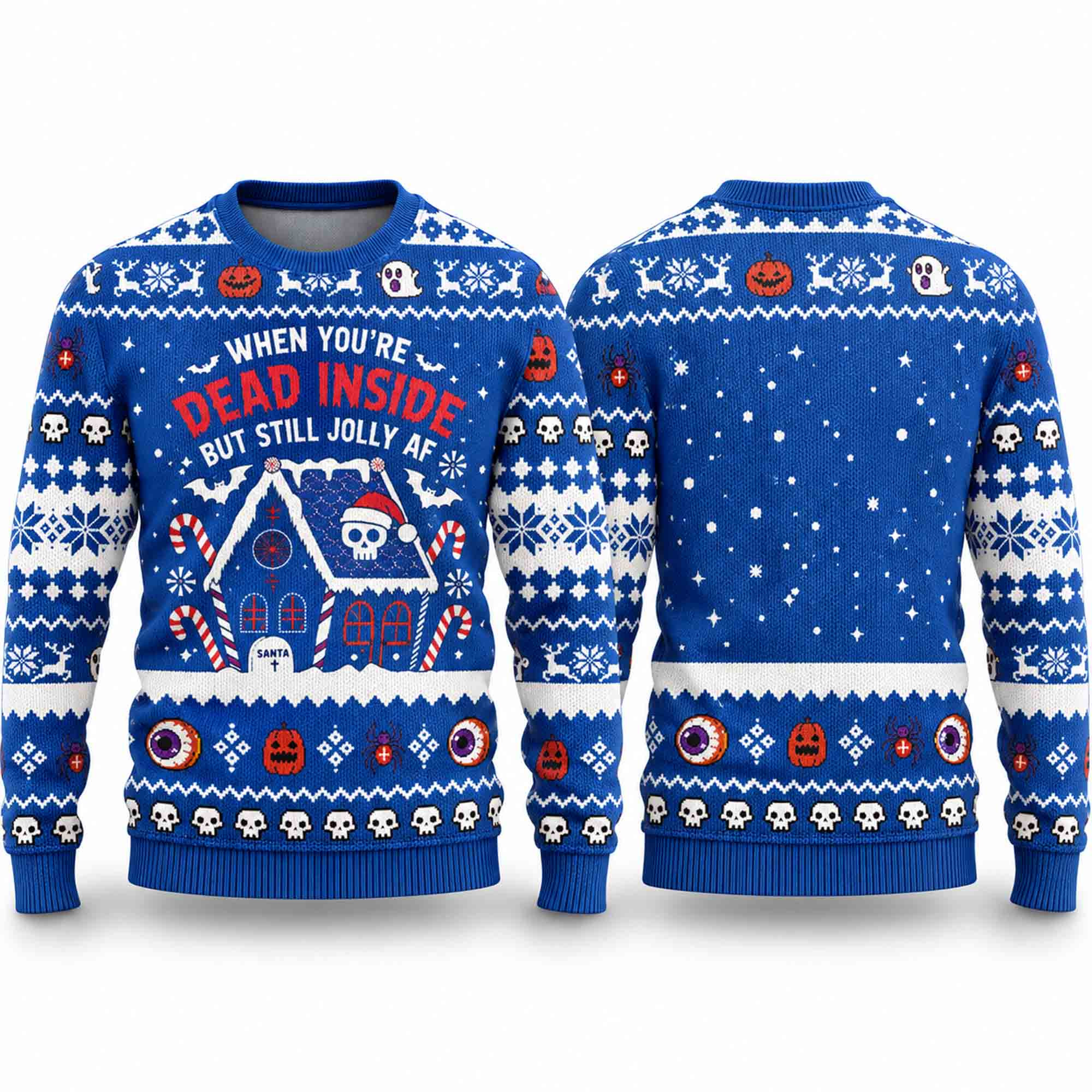 2026 Creepmas Haunted House When You're Dead Inside But Still Jolly AF Ugly Christmas Sweater 1 - Unicasport 2026 Creepmas Haunted House When You're Dead Inside But Still Jolly AF Ugly Christmas Sweater