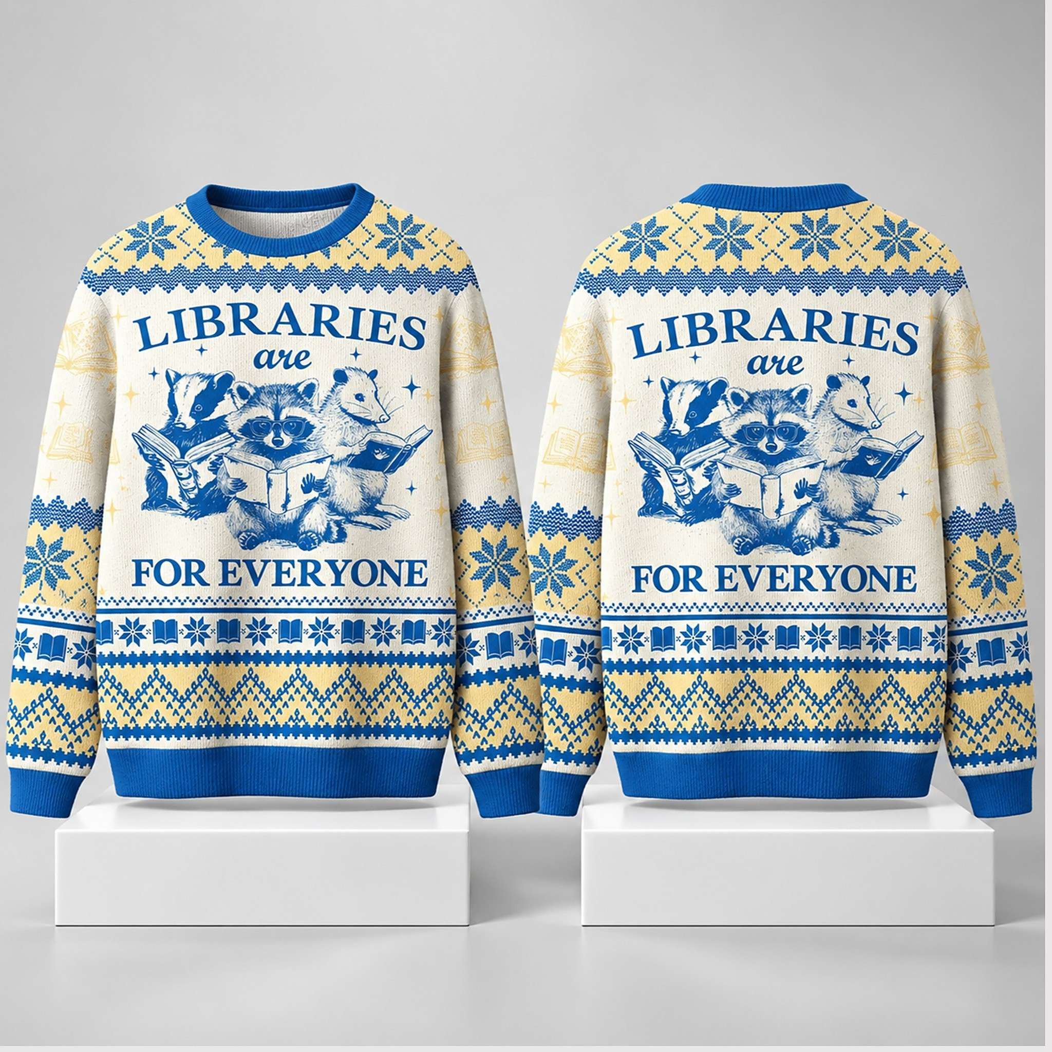Racoon Libraries Are For Everyone Christmas Ugly Sweater Best Gift For Book Lovers 1 - Unicasport Racoon Libraries Are For Everyone Christmas Ugly Sweater Best Gift For Book Lovers
