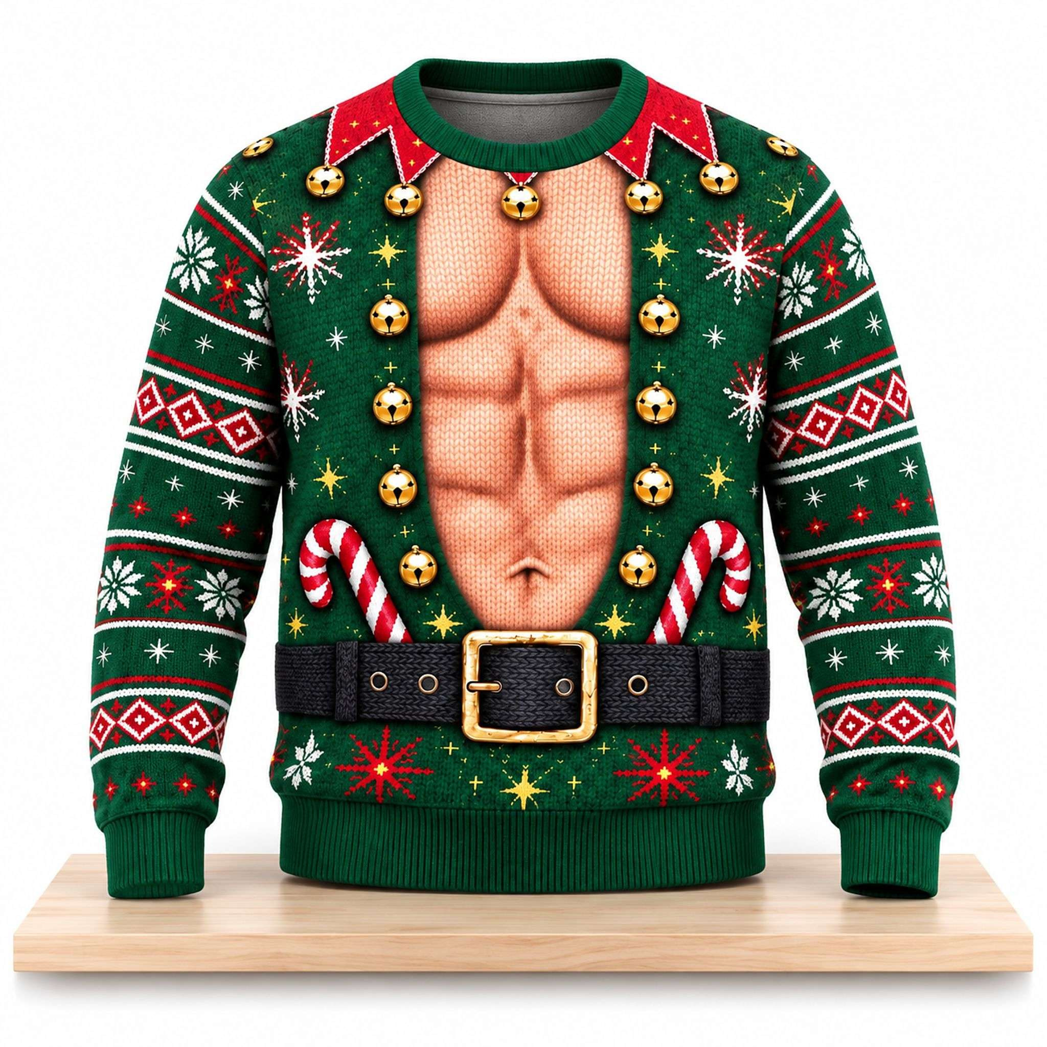The Elf With The Sweet Abs Christmas Ugly Sweater 2026 Funny Xmas Jumpers Gift For Him 1 - Unicasport The Elf With The Sweet Abs Christmas Ugly Sweater 2026 Funny Xmas Jumpers Gift For Him