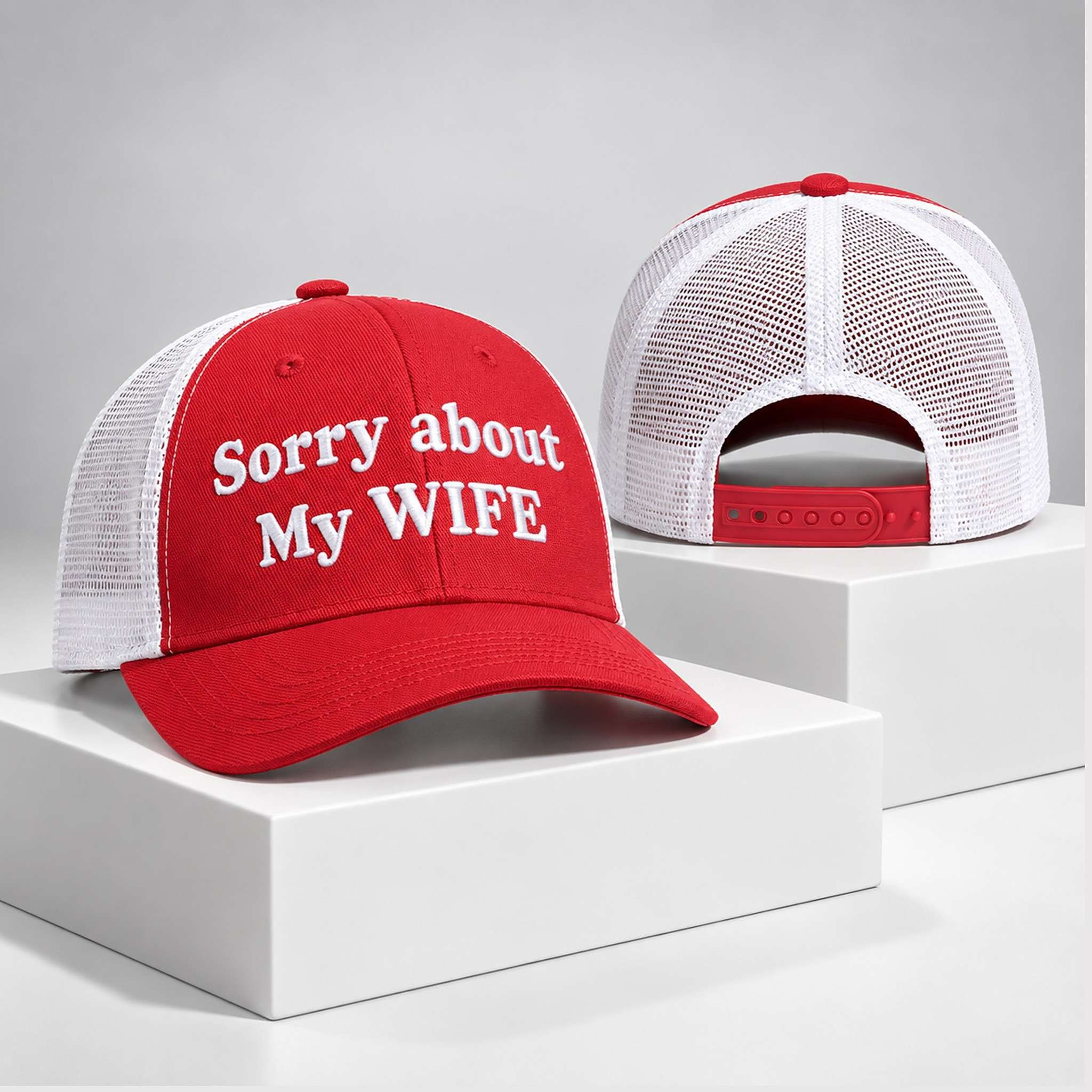 Sorry About My Wife 2026 Trucker Hat Embroidered Marriage Humor Cap Funny Gifts