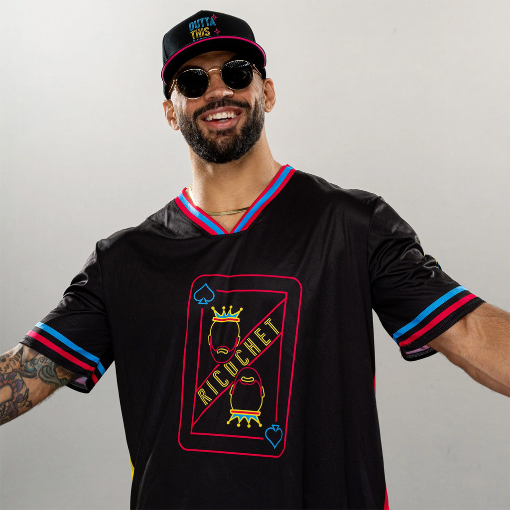 Aew Merch 2026 Ricochet AEW x USFL Las Vegas Lights Outta This World Jersey Wrestling Fan Gear 1 - Unicasport Aew Merch 2026 Ricochet AEW x USFL Las Vegas Lights Outta This World Jersey Wrestling Fan Gear