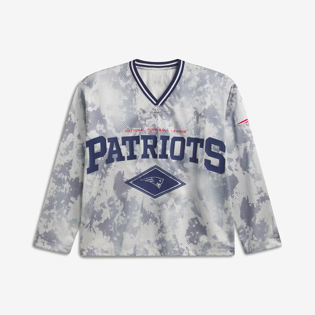 New England Patriots Off Season x NFL Merch 2026 Patriots Football Gray Camo Mesh V-Neck Jersey
