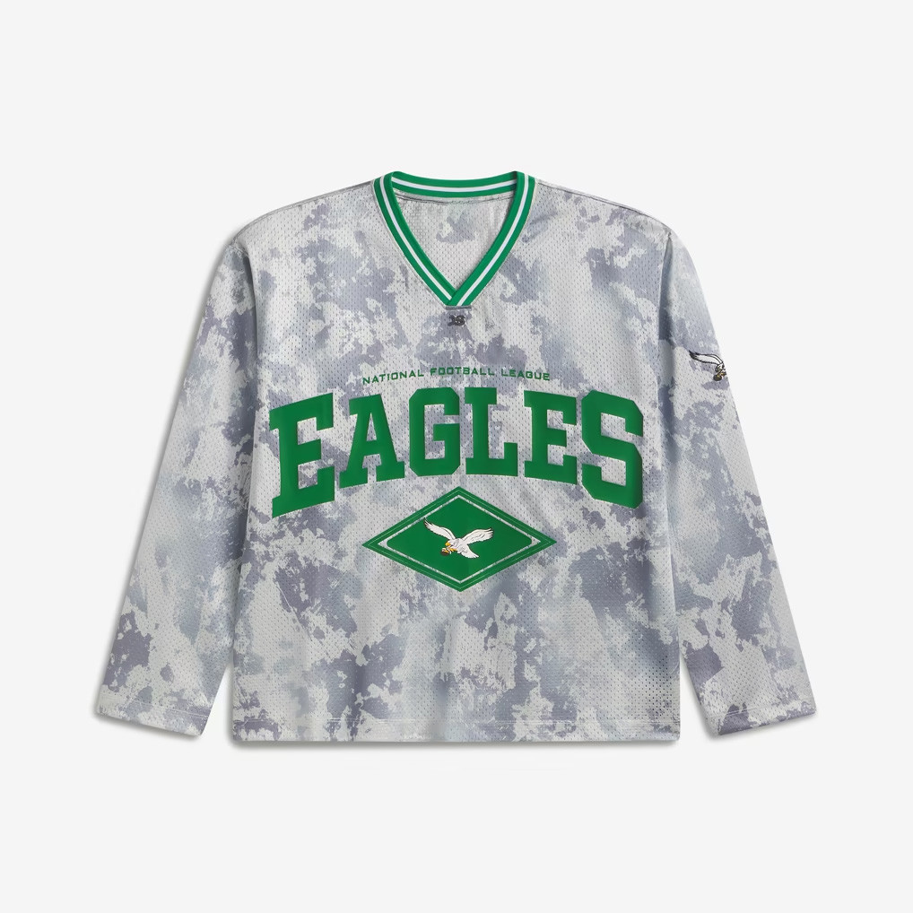Philadelphia Eagles Off Season x NFL Merch 2026 Eagles Football Gray Camo Mesh V-Neck Jersey 1 - Unicasport Philadelphia Eagles Off Season x NFL Merch 2026 Eagles Football Gray Camo Mesh V-Neck Jersey