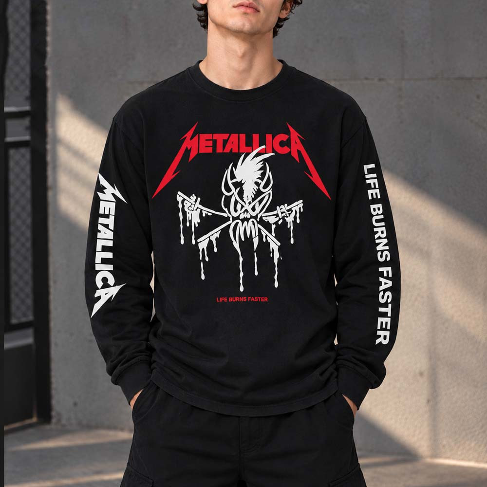 Metallica Merch Life Burns Faster 2026 Tour Scary Guy Long Sleeve Shirt Gift For Fans 1 - Unicasport Metallica Merch Life Burns Faster 2026 Tour Scary Guy Long Sleeve Shirt Gift For Fans