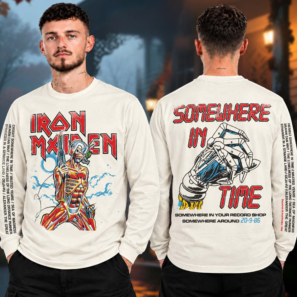 Iron Maiden Merch Somewhere In Time 40th Anniversary Long Sleeve Shirt Metalhead Apparel