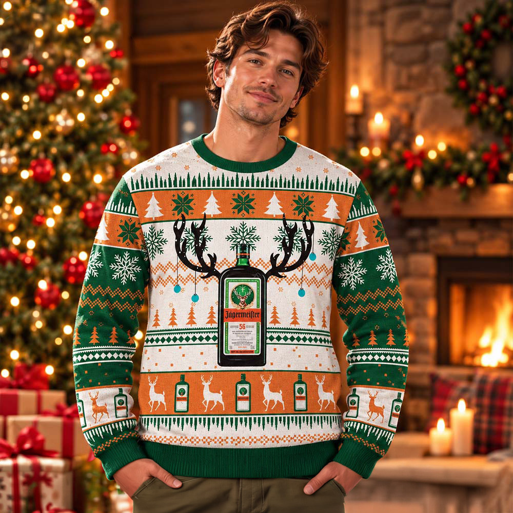 Jagermeister Reindeer Bottle Signature Ugly Christmas Sweater Winter Clothes Xmas Gifts For Dad 1 - Unicasport Jagermeister Reindeer Bottle Signature Ugly Christmas Sweater Winter Clothes Xmas Gifts For Dad