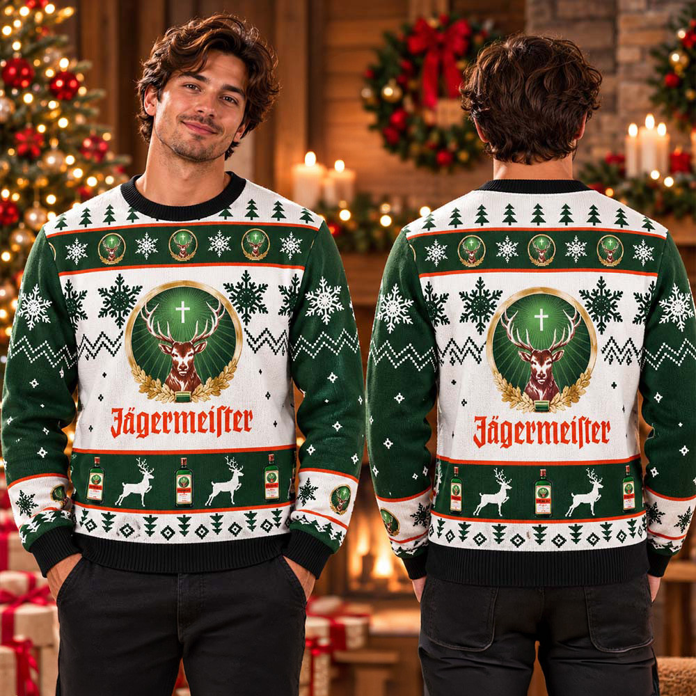 Jagermeister Signature Dear Logo Ugly Christmas Sweater Winter Clothes Xmas Gifts Ideas 1 - Unicasport Jagermeister Signature Dear Logo Ugly Christmas Sweater Winter Clothes Xmas Gifts Ideas