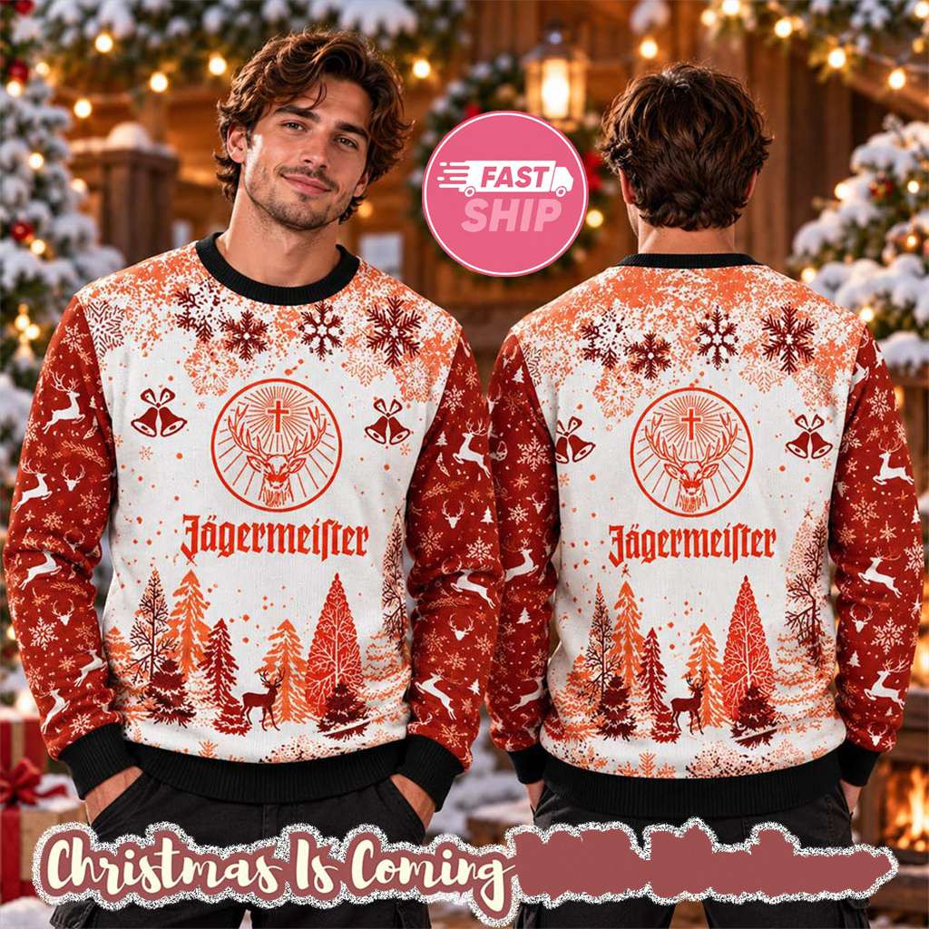 Jagermeister Big Logo In Orange Pattern Christmas Ugly Sweater 2026 Jagermeister Merch Gifts 1 - Unicasport Jagermeister Big Logo In Orange Pattern Christmas Ugly Sweater 2026 Jagermeister Merch Gifts
