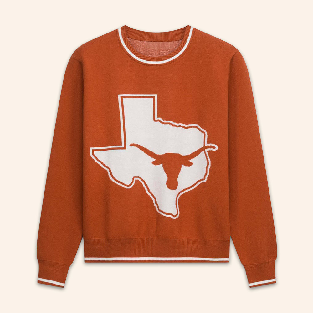 Texas Longhorns Merch Gameday Social Intarsia Mascot Sweatshirt Longhorns Football Apparel