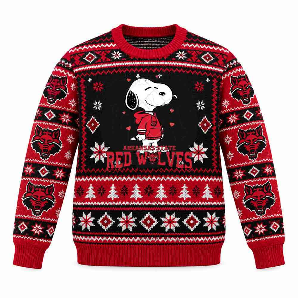 Arkansas State Red Wolves Merch Adorable Snoopy Christmas Ugly Sweater Gift For Football Lover 1 - Unicasport Arkansas State Red Wolves Merch Adorable Snoopy Christmas Ugly Sweater Gift For Football Lover