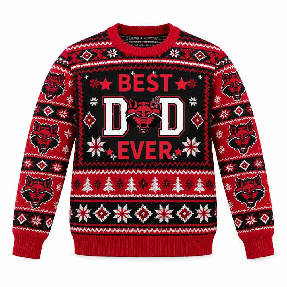 Arkansas State Red Wolves Merch Best Dad Ever Christmas Ugly Sweater Gift For Football Fans 1 - Unicasport Arkansas State Red Wolves Merch Best Dad Ever Christmas Ugly Sweater Gift For Football Fans
