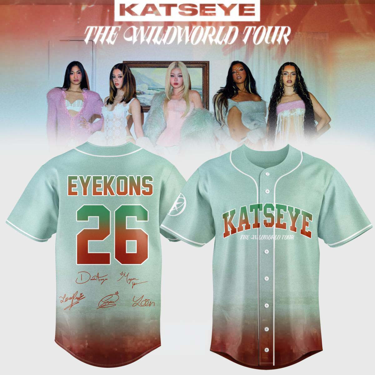 Katseye Merch The Wildworld Tour 2026 Eyekons 26 Baseball Jersey Shirt Eyekons Fans Gear 1 - Unicasport Katseye Merch The Wildworld Tour 2026 Eyekons 26 Baseball Jersey Shirt Eyekons Fans Gear