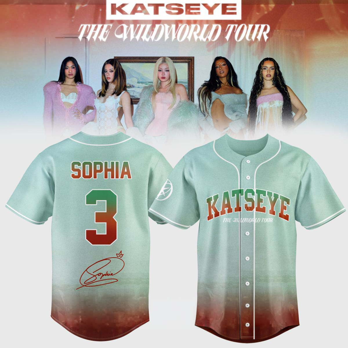 Katseye Merch The Wildworld Tour 2026 Sophia 3 Baseball Jersey Shirt Gift For Eyekons Fans 1 - Unicasport Katseye Merch The Wildworld Tour 2026 Sophia 3 Baseball Jersey Shirt Gift For Eyekons Fans