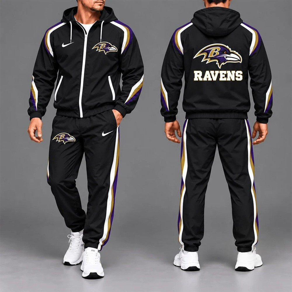 Baltimore Ravens Merch Black And Purple Jacket And Sweatpants NFL Apparel Ravens Fans Gifts 1 - Unicasport Baltimore Ravens Merch Black And Purple Jacket And Sweatpants NFL Apparel Ravens Fans Gifts