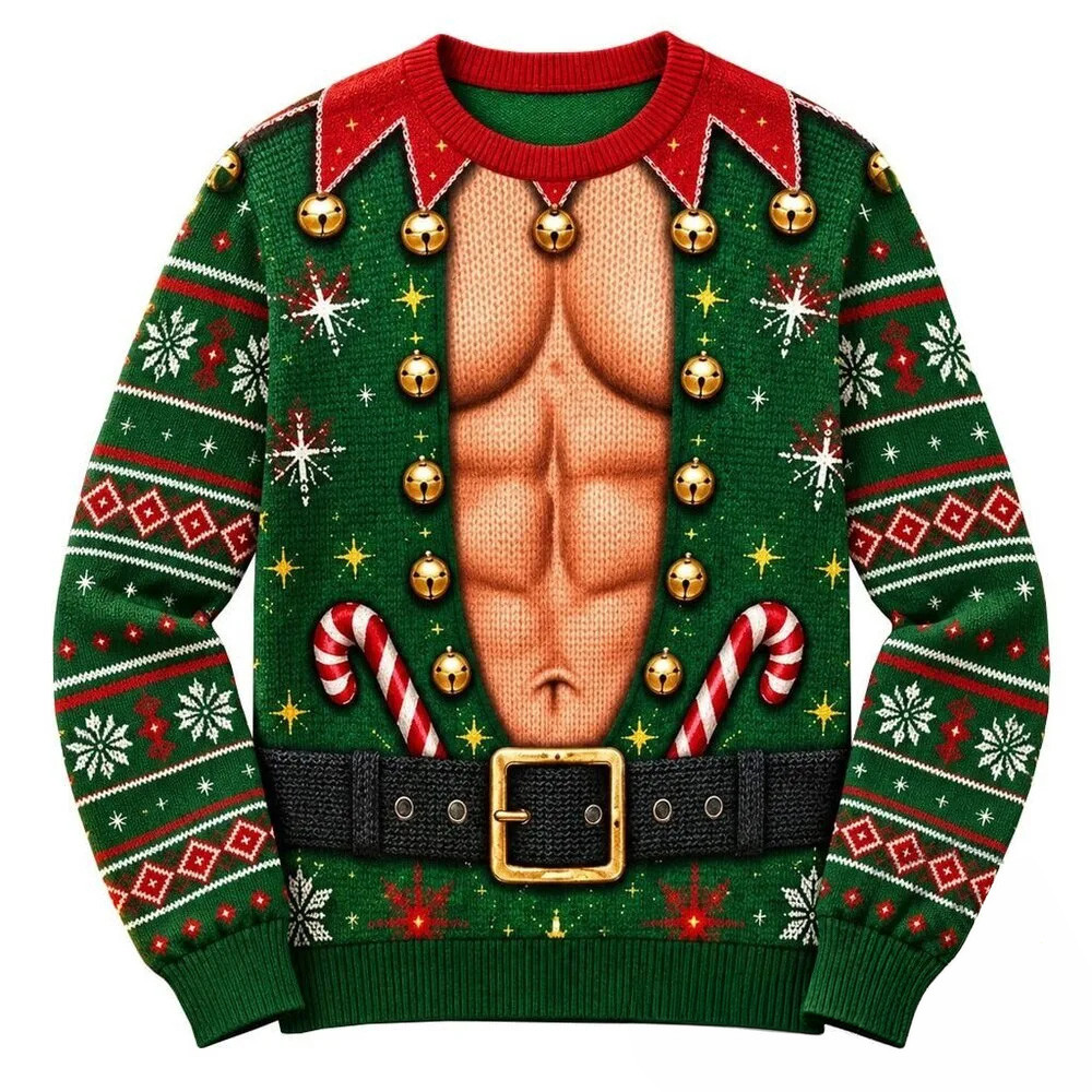 Muscular Chest Elf Ugly Christmas Sweater Holiday Party Outfits Christmas Gifts For Boyfriend