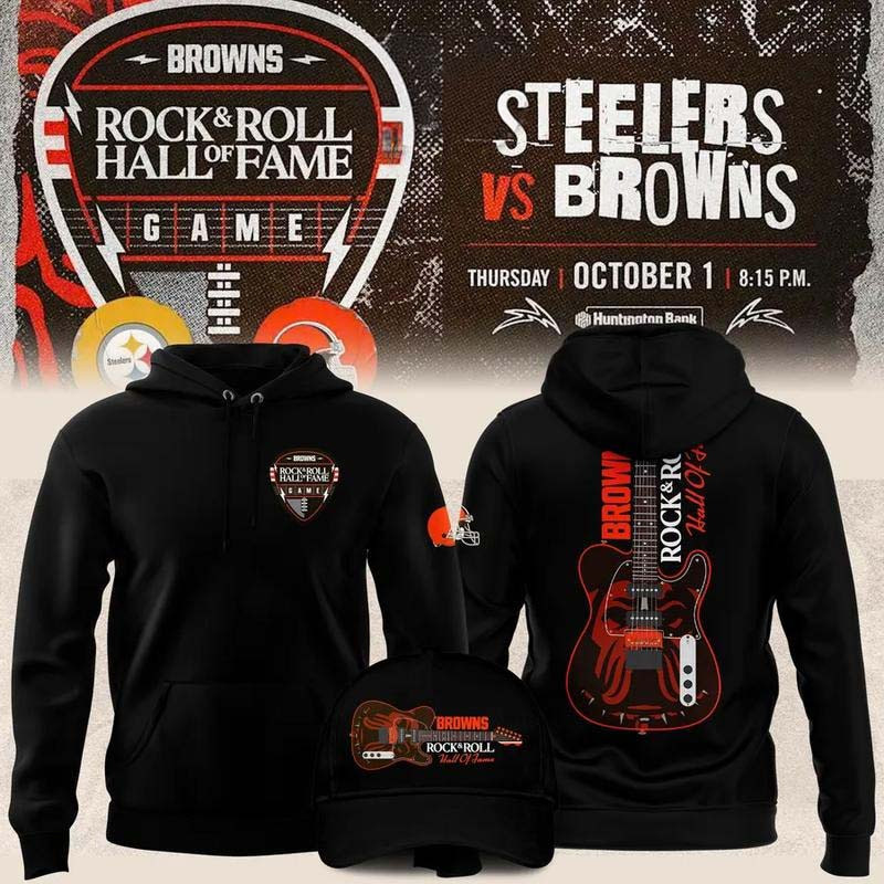 Cleveland Browns Merch Rock ANd Roll Hall Of Fame 2026 Black Hoodie Gift For Football Lover