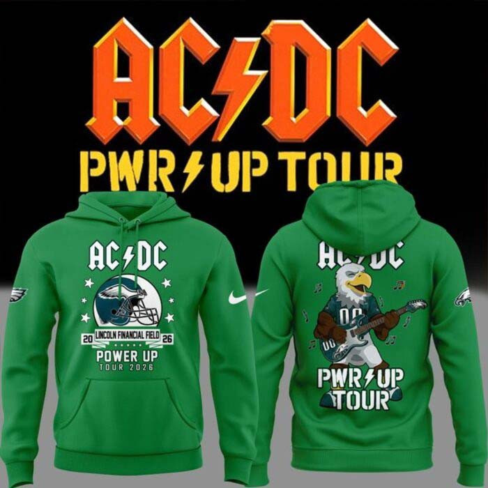 ACDC Merch x Philadelphia Eagles Power Up Tour 2026 Green Hoodie Gift For Rock Lover