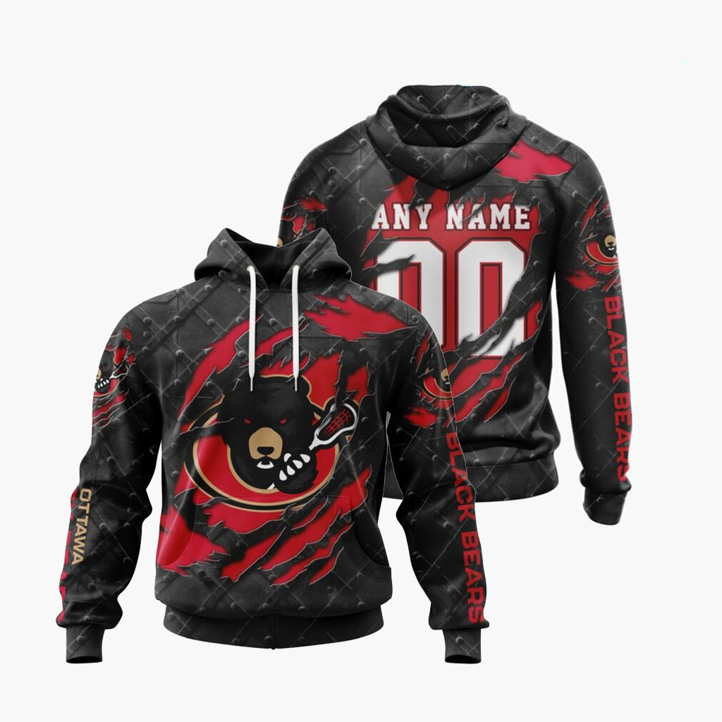 Custom Nll Merch Ottawa Black Bears Special Black Metal Hoodie Gift For Lacrosse Fans 1 - Unicasport Custom Nll Merch Ottawa Black Bears Special Black Metal Hoodie Gift For Lacrosse Fans