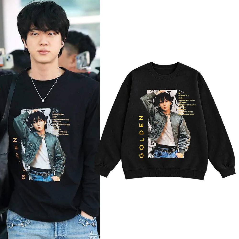 Seokjin Wearing BTS Jungkook Golden Sweatshirt Shirt BTS Merch Jon Outfits Gifts For Army 1 - Unicasport Seokjin Wearing BTS Jungkook Golden Sweatshirt Shirt BTS Merch Jon Outfits Gifts For Army