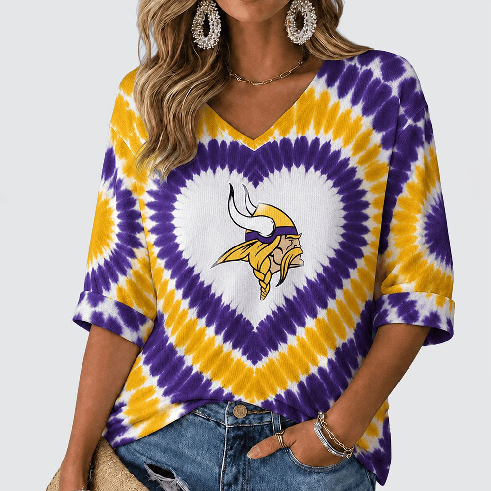 Minnesota Vikings Merch Tie Dye V-Neck Long Sleeve Shirt NFL Apparel Vikings Fans Gifts 1 - Unicasport Minnesota Vikings Merch Tie Dye V-Neck Long Sleeve Shirt NFL Apparel Vikings Fans Gifts
