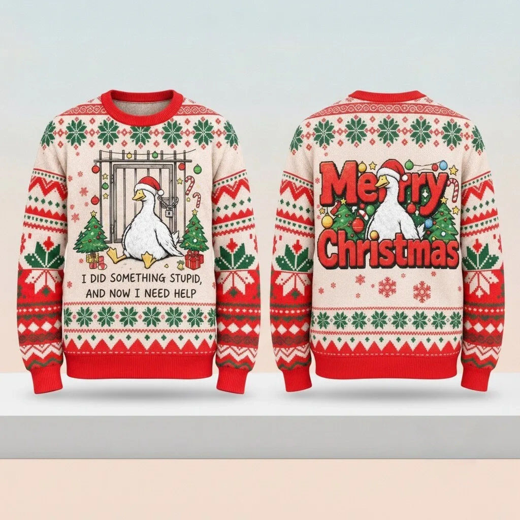 I Did Something Stupid And Now I Need Help Goose Ugly Christmas Sweater Funny Holiday Jumper 1 - Unicasport I Did Something Stupid And Now I Need Help Goose Ugly Christmas Sweater Funny Holiday Jumper