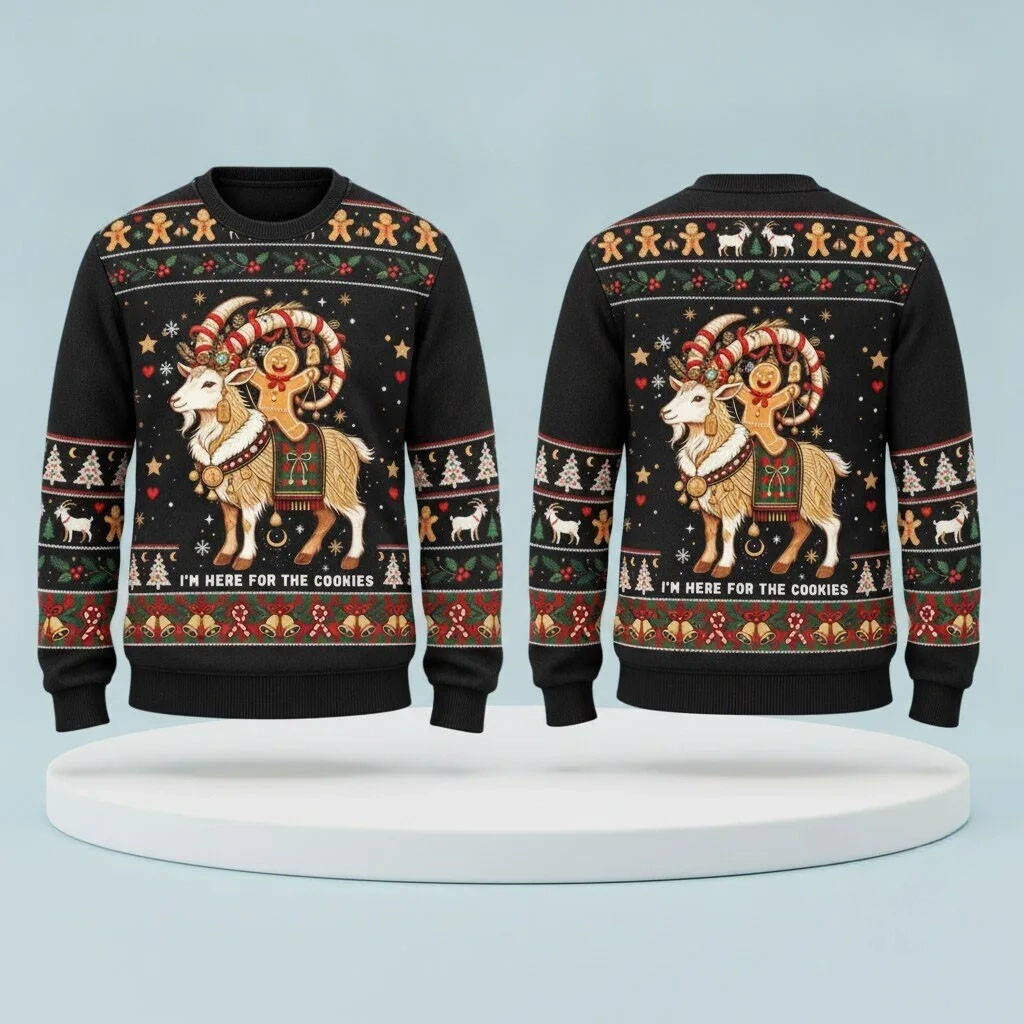 2026 I'm Here For The Cookies Goat Gingerbread Christmas Ugly Sweater Funny Holiday Jumper 1 - Unicasport 2026 I'm Here For The Cookies Goat Gingerbread Christmas Ugly Sweater Funny Holiday Jumper