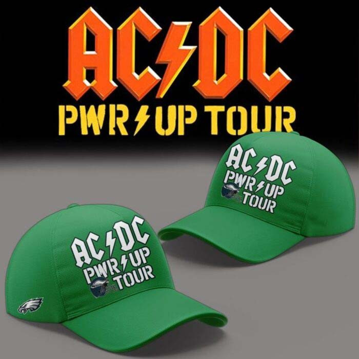 ACDC Merch x Philadelphia Eagles Power Up Tour 2026 Green Baseball Cap Gift For Rock Fans
