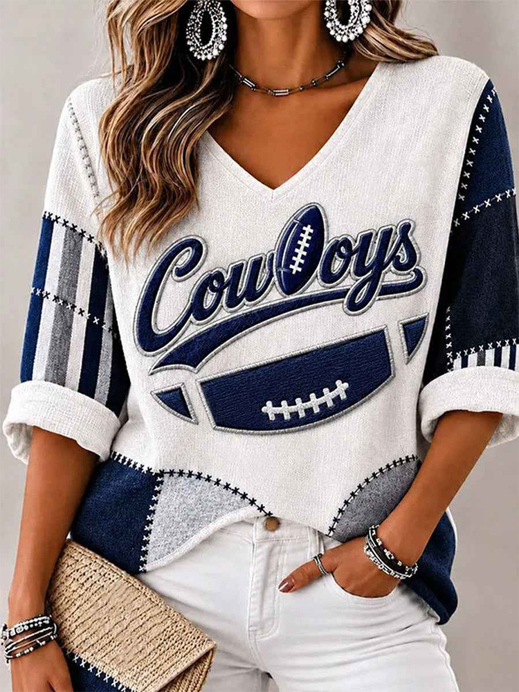 Dallas Cowboys Merch Cowboys Long Sleeves V-Neck Shirt Game Day Apparel Gift For Cowboys Fans