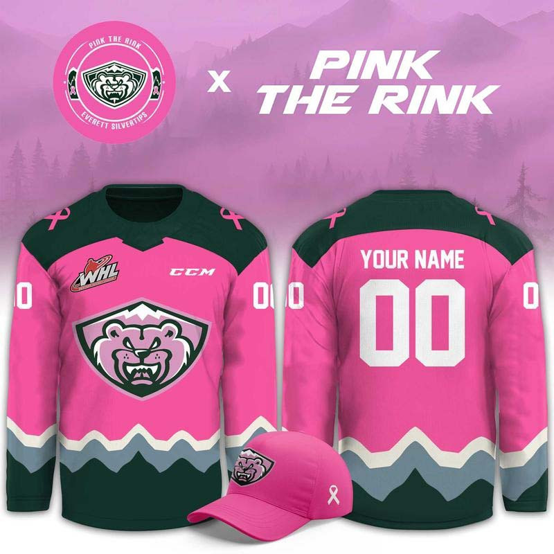 Custom Everett Silvertips Merch 2026 Pink The Rink Hockey Jersey Shirt Gift For Hockey Lover 1 - Unicasport Custom Everett Silvertips Merch 2026 Pink The Rink Hockey Jersey Shirt Gift For Hockey Lover