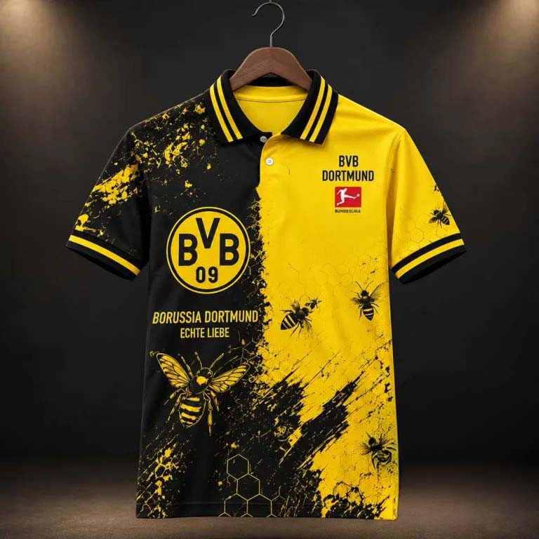 Borussia Dortmund Merch BVB 09 Bumblebee Polo Shirt Gift For Soccer Lover