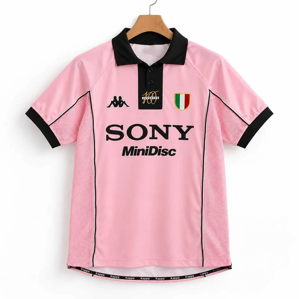 Juventus 1997 1998 Centenary Sony MiniDisc Pink Away Jersey Retro Juventus Kits Soccer Lover Gift 1 - Unicasport Juventus 1997 1998 Centenary Sony MiniDisc Pink Away Jersey Retro Juventus Kits Soccer Lover Gift