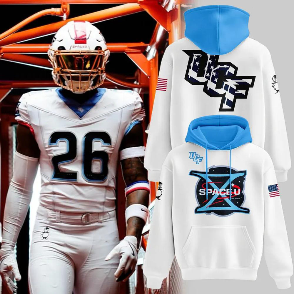 UCF Knights Merch Property Of SpaceU White Graphic Hoodie NCAA Football Apparel Gifts Ideas