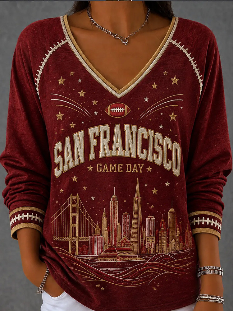 San Francisco 49ers Merch San Francisco Game Day Francisco Long Sleeves V-Neck Shirt NFL Outfit Gift For Francisco Lovers 1 - Unicasport San Francisco 49ers Merch San Francisco Game Day Francisco Long Sleeves V-Neck Shirt NFL Outfit Gift For Francisco Lovers