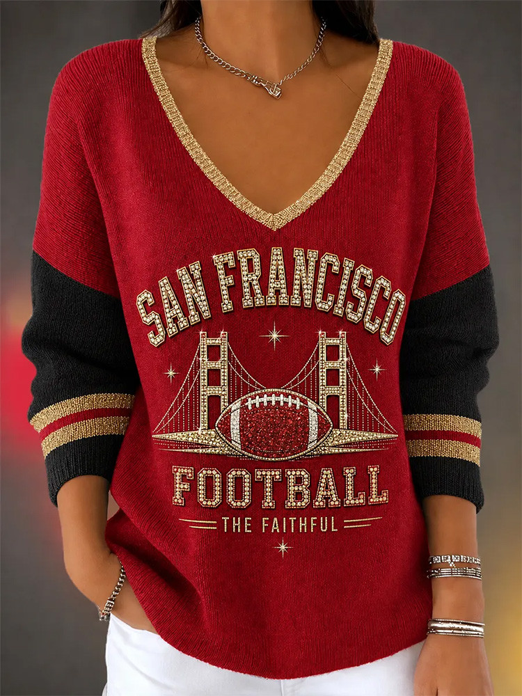 San Francisco 49ers Merch San Francisco Football Long Sleeves V-Neck Shirt NFL Outfit Football Fan Gifts 1 - Unicasport San Francisco 49ers Merch San Francisco Football Long Sleeves V-Neck Shirt NFL Outfit Football Fan Gifts
