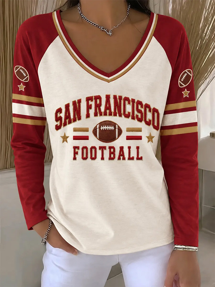 San Francisco 49ers Merch San Francisco 49ers Gear Long Sleeves V-Neck Shirt NFL Apparel Gifts Idea 1 - Unicasport San Francisco 49ers Merch San Francisco 49ers Gear Long Sleeves V-Neck Shirt NFL Apparel Gifts Idea