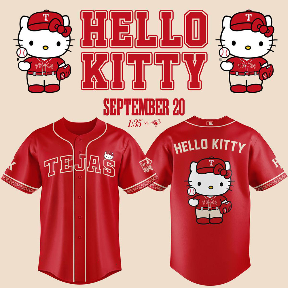Texas Rangers X Hello Kitty Merch City Connect Baseball Jersey Rangers Game Day Apparel